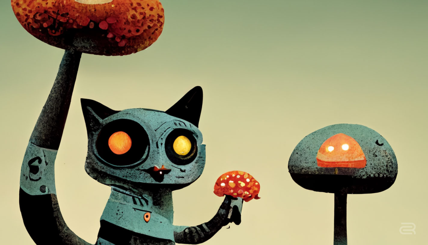 Robot Cat Mushrooms